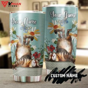 Lazy Cat Embroidered Flowers Personalized Tumbler 1