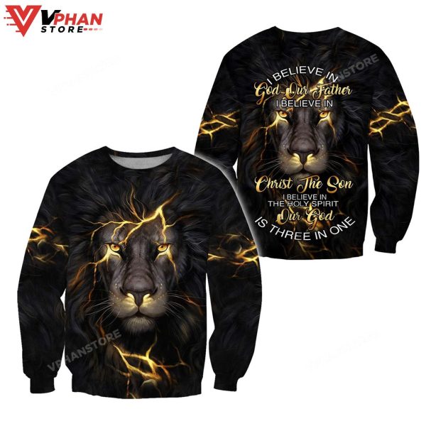 Lion Thunder I Beleive In God Our Father Jesus Christian Sweatshirt