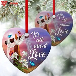 Love Of Jesus Cross Ceramic Heart Ornament 1