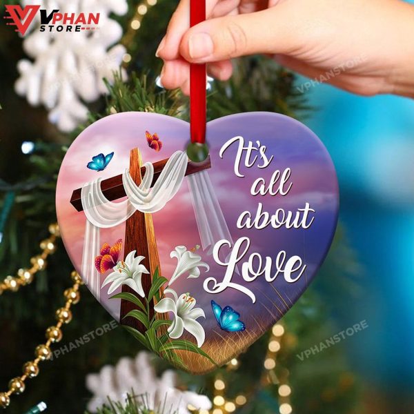 Love Of Jesus Cross Ceramic Heart Ornament