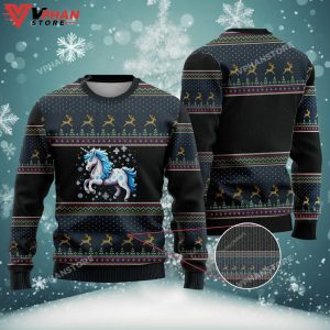 Magical Unicorn Xmas Holiday Crew Neck Ugly Sweater 1