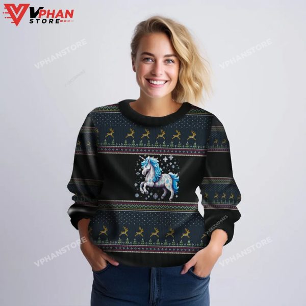 Magical Unicorn Xmas Holiday Crew Neck Ugly Sweater