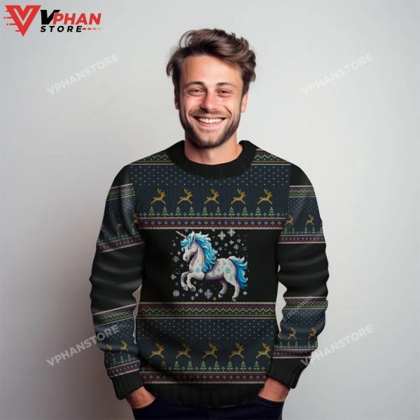 Magical Unicorn Xmas Holiday Crew Neck Ugly Sweater