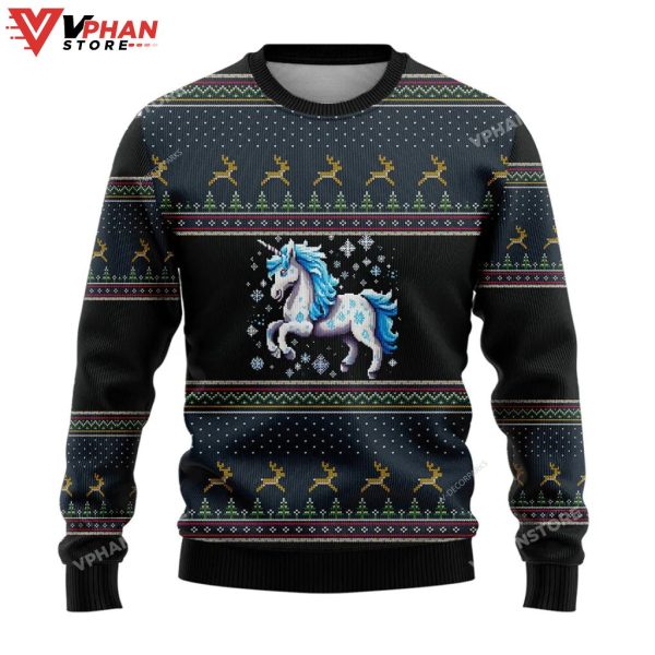 Magical Unicorn Xmas Holiday Crew Neck Ugly Sweater