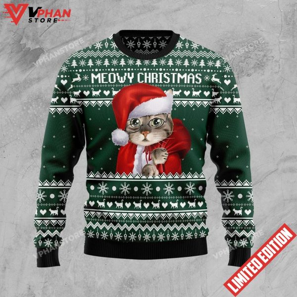 Meowy Christmas Santa Cat Xmas Ugly Sweater