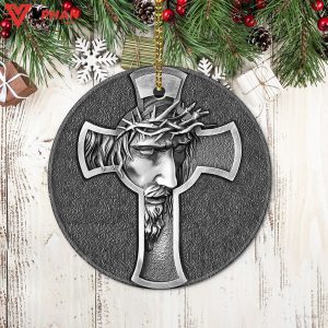 Metal Cross Jesus Ceramic Circle Ornament 1