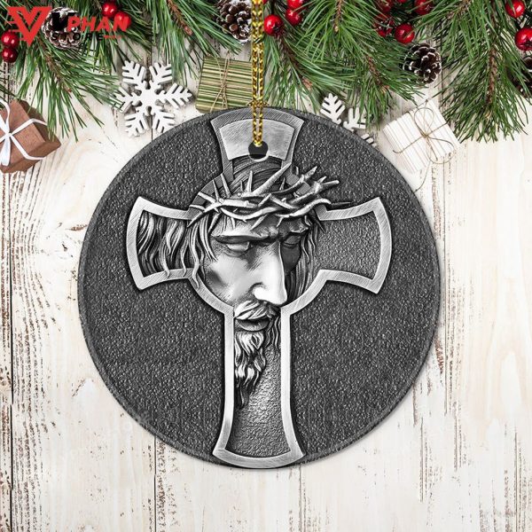 Metal Cross Jesus Ceramic Circle Ornament