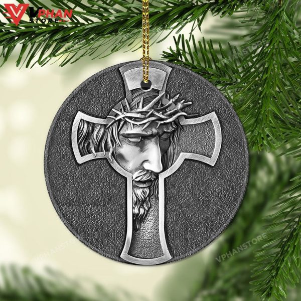 Metal Cross Jesus Ceramic Circle Ornament