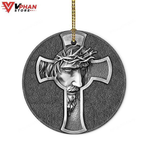 Metal Cross Jesus Ceramic Circle Ornament