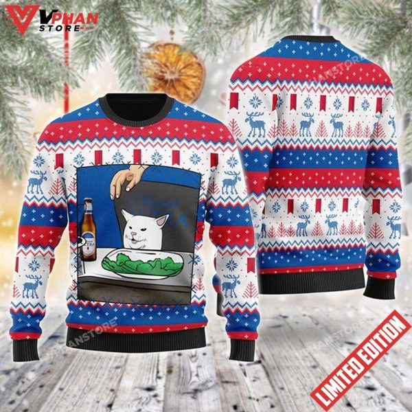 Michelob Ultra Cat Meme Christmas Ugly Sweater