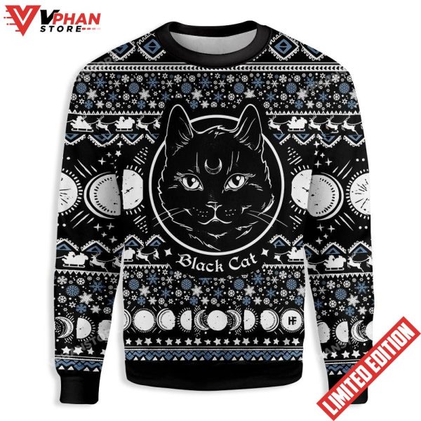 Moon Phase Cute Cat Wicca Ugly Sweater