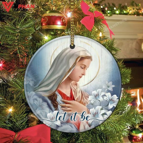 Mother Of Jesus Our Lady With Lily Flowers Ceramic Circle Ornament