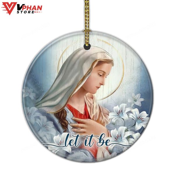 Mother Of Jesus Our Lady With Lily Flowers Ceramic Circle Ornament