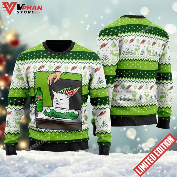 Mountain Dew Cat Meme Christmas Sweater