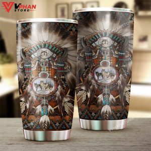 Native Wolf Dreamcatcher Steel Tumbler 1