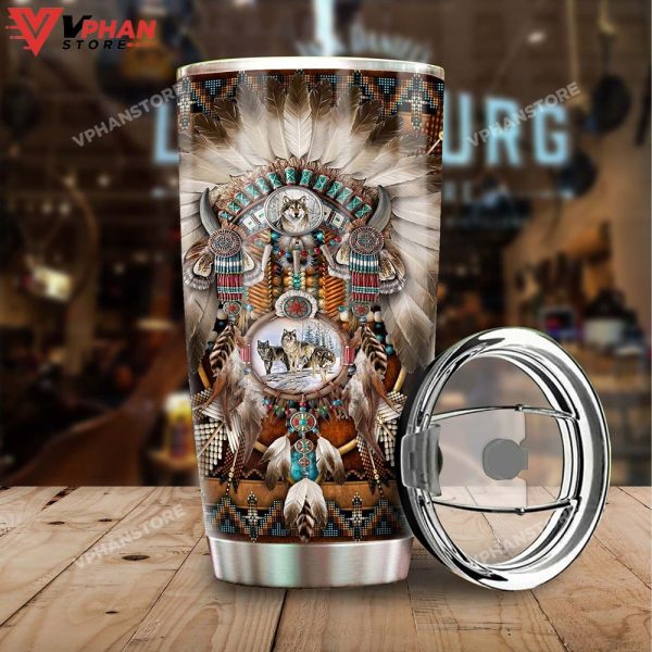 Native Wolf Dreamcatcher Steel Tumbler