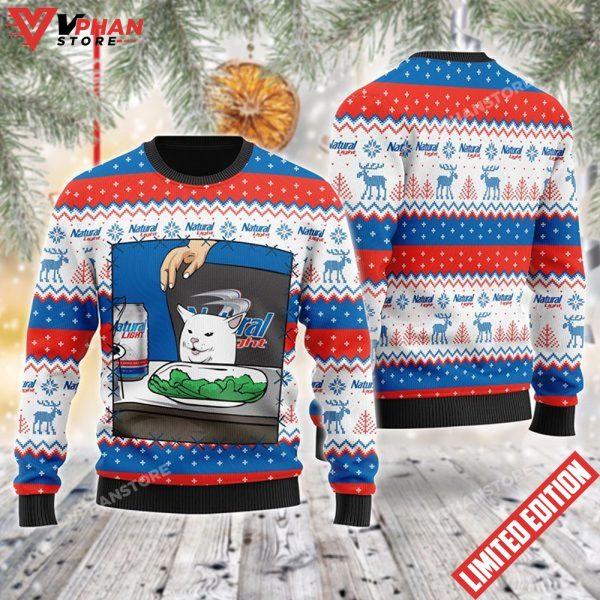 Natural Light Cat Meme Christmas Ugly Sweater