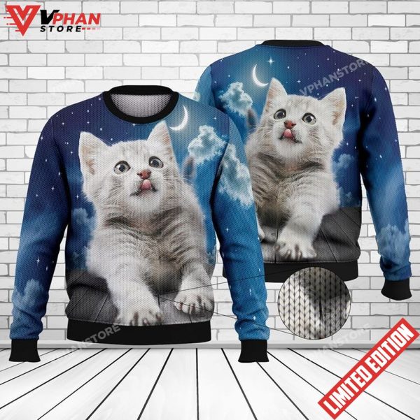 Night Sky Cute Cat Ugly Christmas Sweater