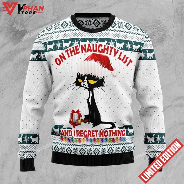 On The Naughty List Black Cat Ugly Sweater