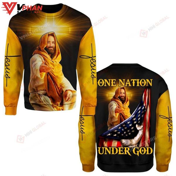 One Nation Under God Cross Yellow Color Jesus Christian Sweatshirt