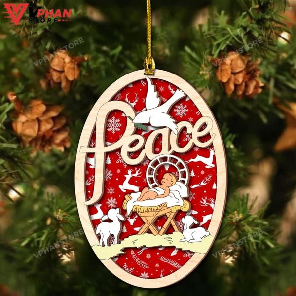 Peace Jesus Was Born in A Manger Wood Layered Ornament