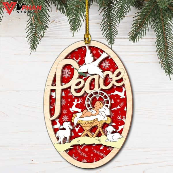 Peace Jesus Was Born in A Manger Wood Layered Ornament