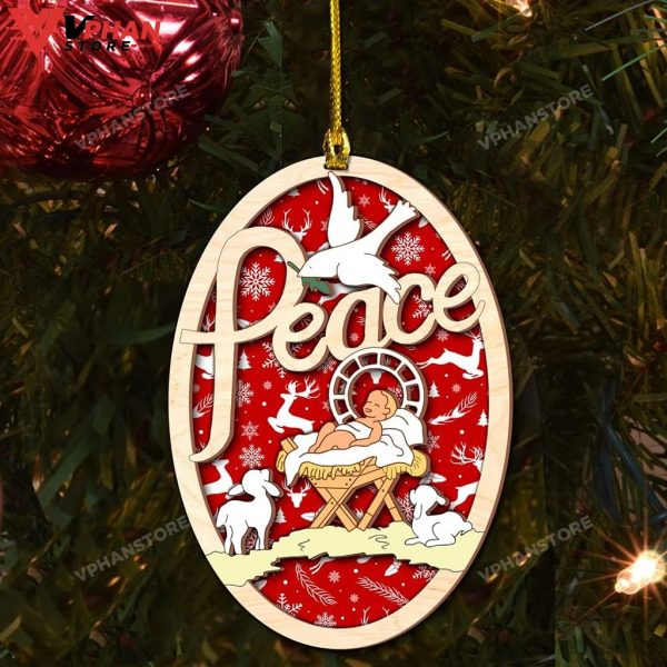 Peace Jesus Was Born in A Manger Wood Layered Ornament