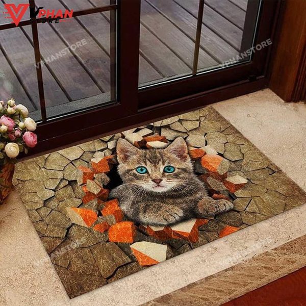 Peeking Cat Easy Clean Welcome DoorMat