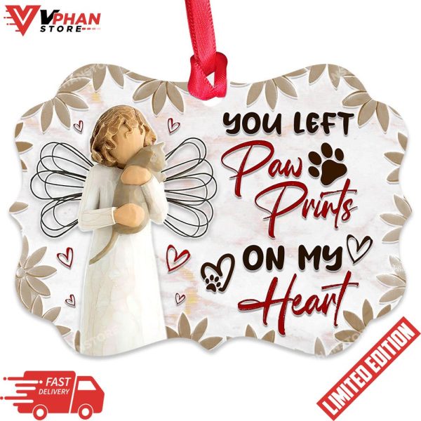 Pet Memorial Angel Cat You Left Paw Prints On My Heart Ornament