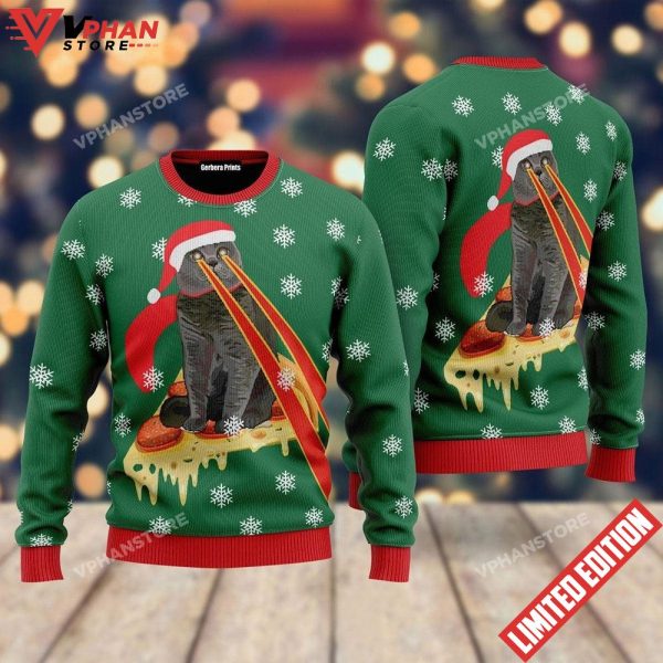 Pizza With Laser Eyes Cat Christmas Sweater, Meowy Christmas Sweater