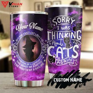 Pretty Witch Thinking About Cats Halloween Personalized Tumbler 1