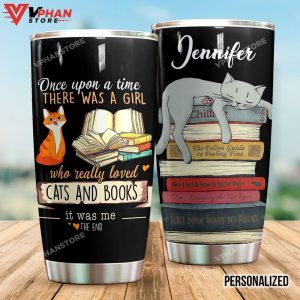 Reading Personalized A Girl Who Loved Cats and Books Tumbler 1