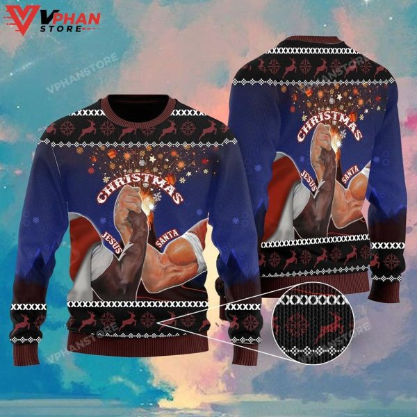 Santa And Jesus Christmas Ugly Sweater