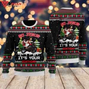 Santa Jesus Ride Motobike Ugly Christmas Sweater 1