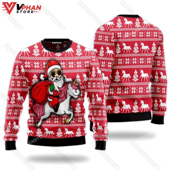 Santa Riding Unicorn Christmas Gift Ugly Sweater