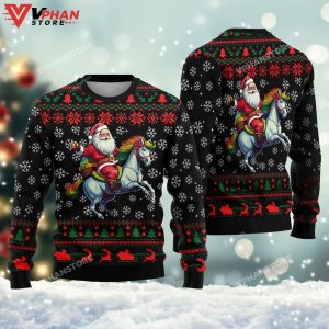 Santa Riding Unicorn Ugly Christmas Sweater 1