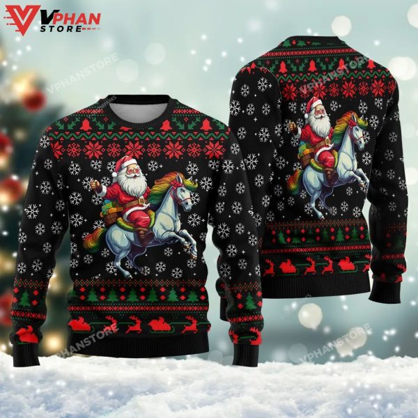 Santa Riding Unicorn Ugly Christmas Sweater