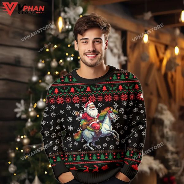 Santa Riding Unicorn Ugly Christmas Sweater