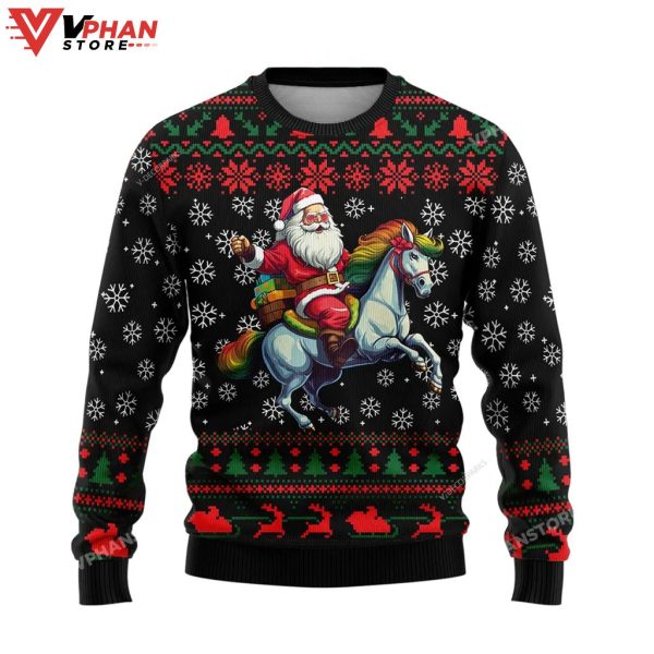 Santa Riding Unicorn Ugly Christmas Sweater