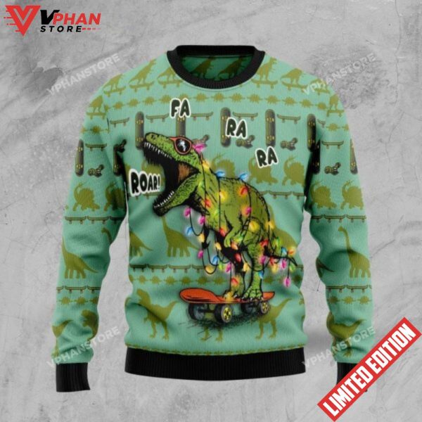 Skateboard Funny Dinosaur Ugly Sweater