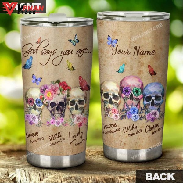 Skull Bible God Says Personalized Tumbler