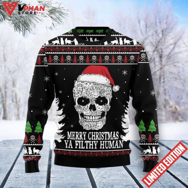 Skull Santa Cat Ugly Christmas Sweater