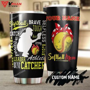 Softball Mom Bunt Catcher Brave Personalized Tumbler 1