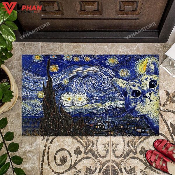 Starry Cat Easy Clean Welcome DoorMat