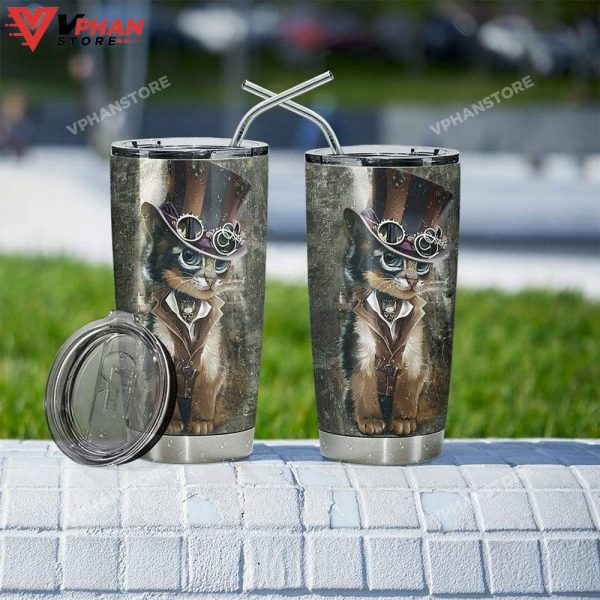 Steampunk Cat Stainless Steel Tumbler