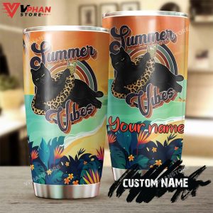 Summer Vibes Funny Black Cat Relaxing Personalized Tumbler 1