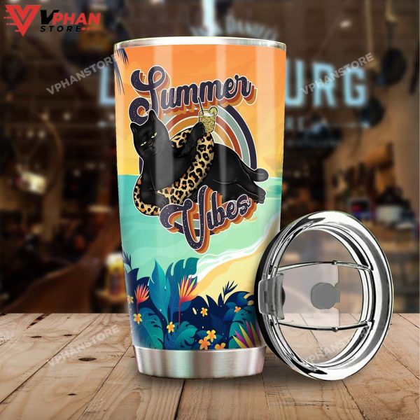 Summer Vibes Funny Black Cat Relaxing Personalized Tumbler