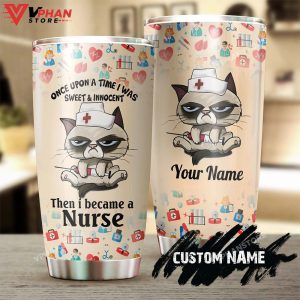 Sweet And Innocent Nurse Cat Lover Personalized Tumbler 1