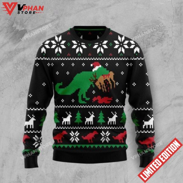 T-Rex Lover Black Dinosaur Ugly Sweater