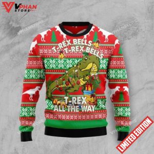 T Rex Lover Tree Rex Funny Dinosaur Christmas Sweater 2